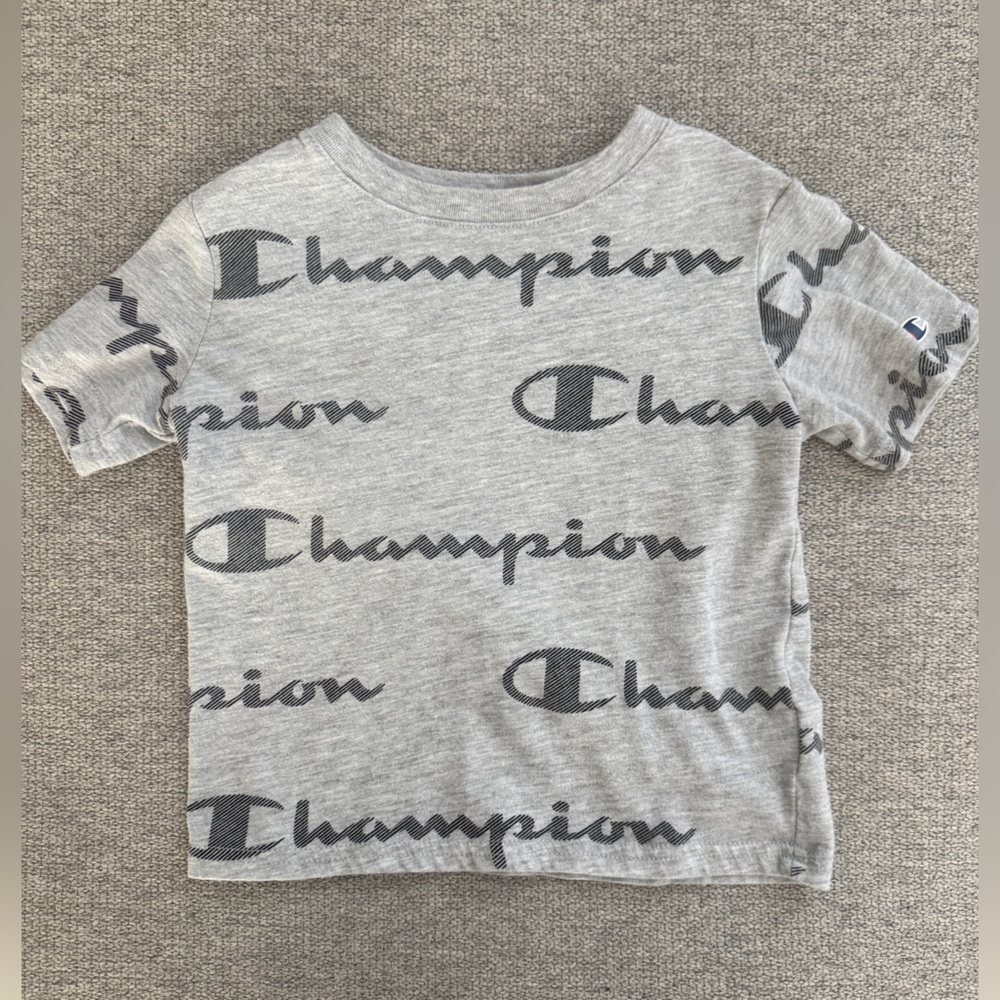 Champion Toddler Heather Gray Tee with Logo Pattern and matching Shorts